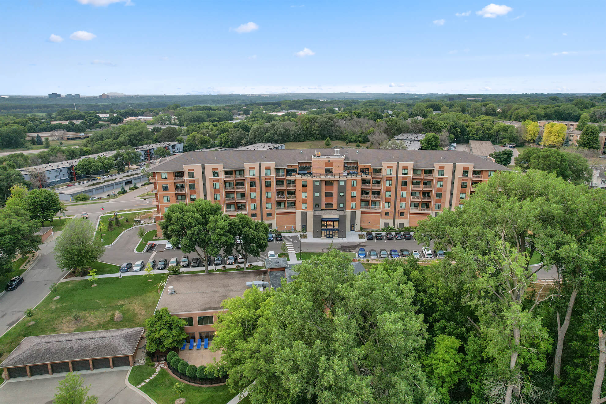 Aerial view of the entire Ballantrae Apartments complex and surrounding residential neighborhood