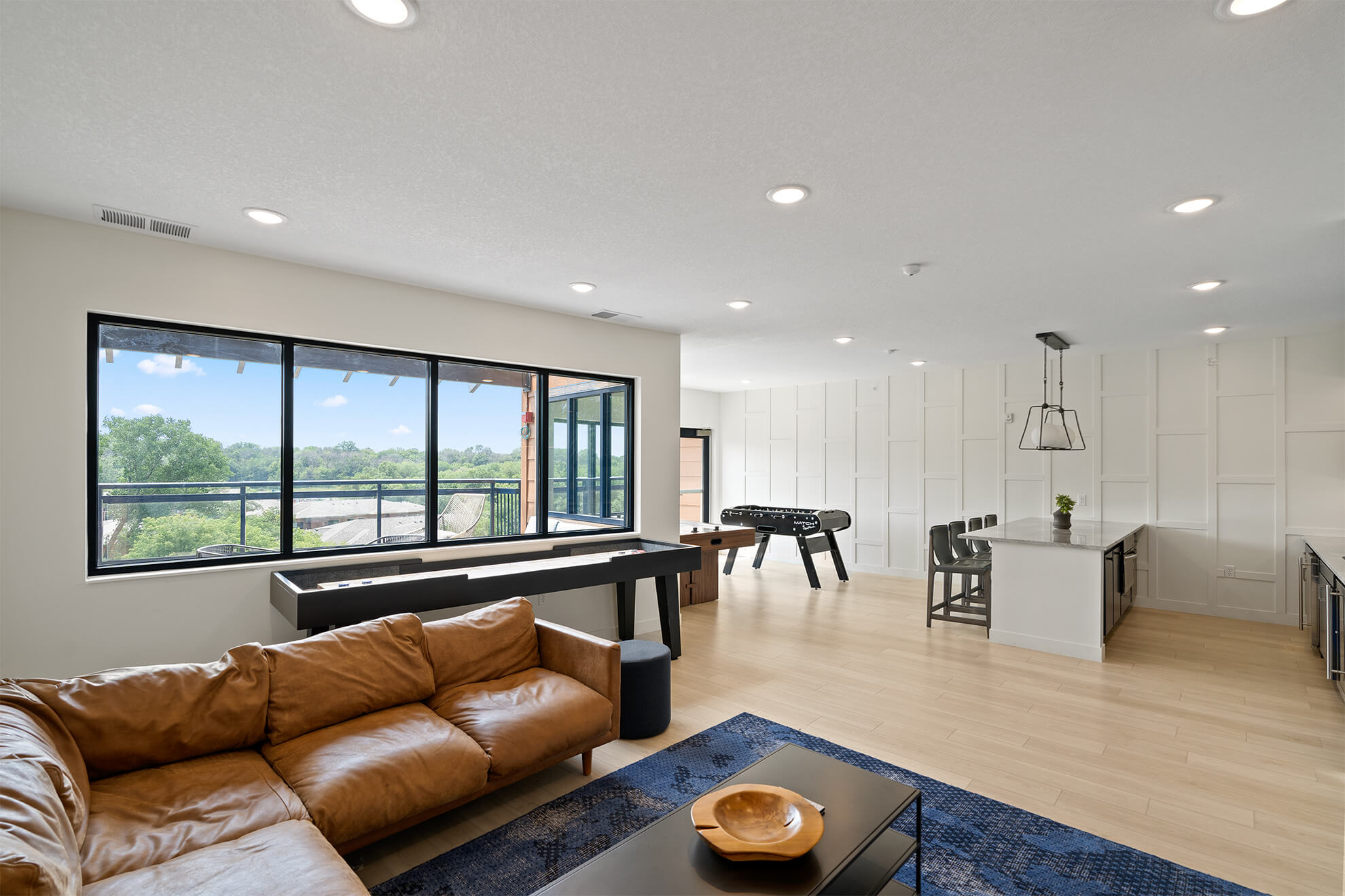 Open kitchen and living area in an apartment unit
