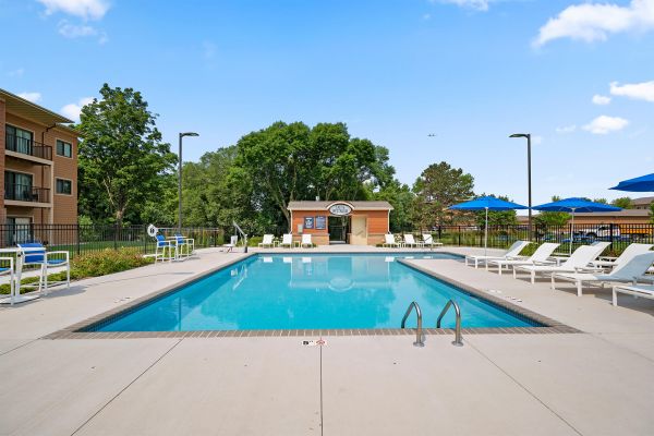 Front view of pool house with modern design